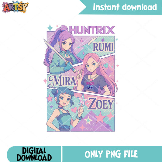 Huntrix girl anime png, kpop huntrix png, kpop demon hunters png