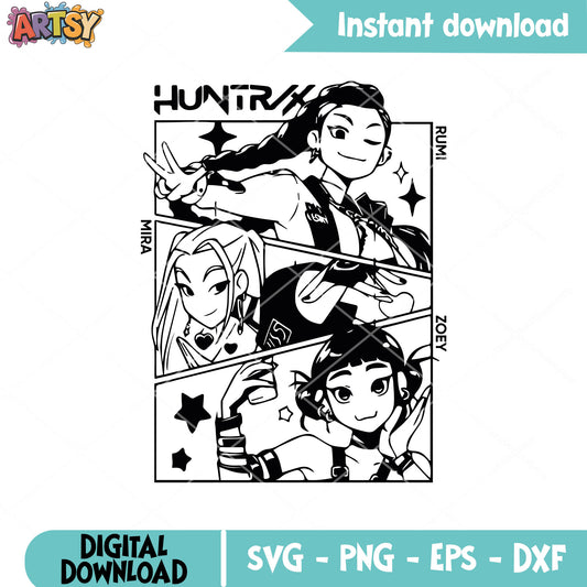 Huntrix girl member outline svg, huntrix girl svg, huntrix hunters svg