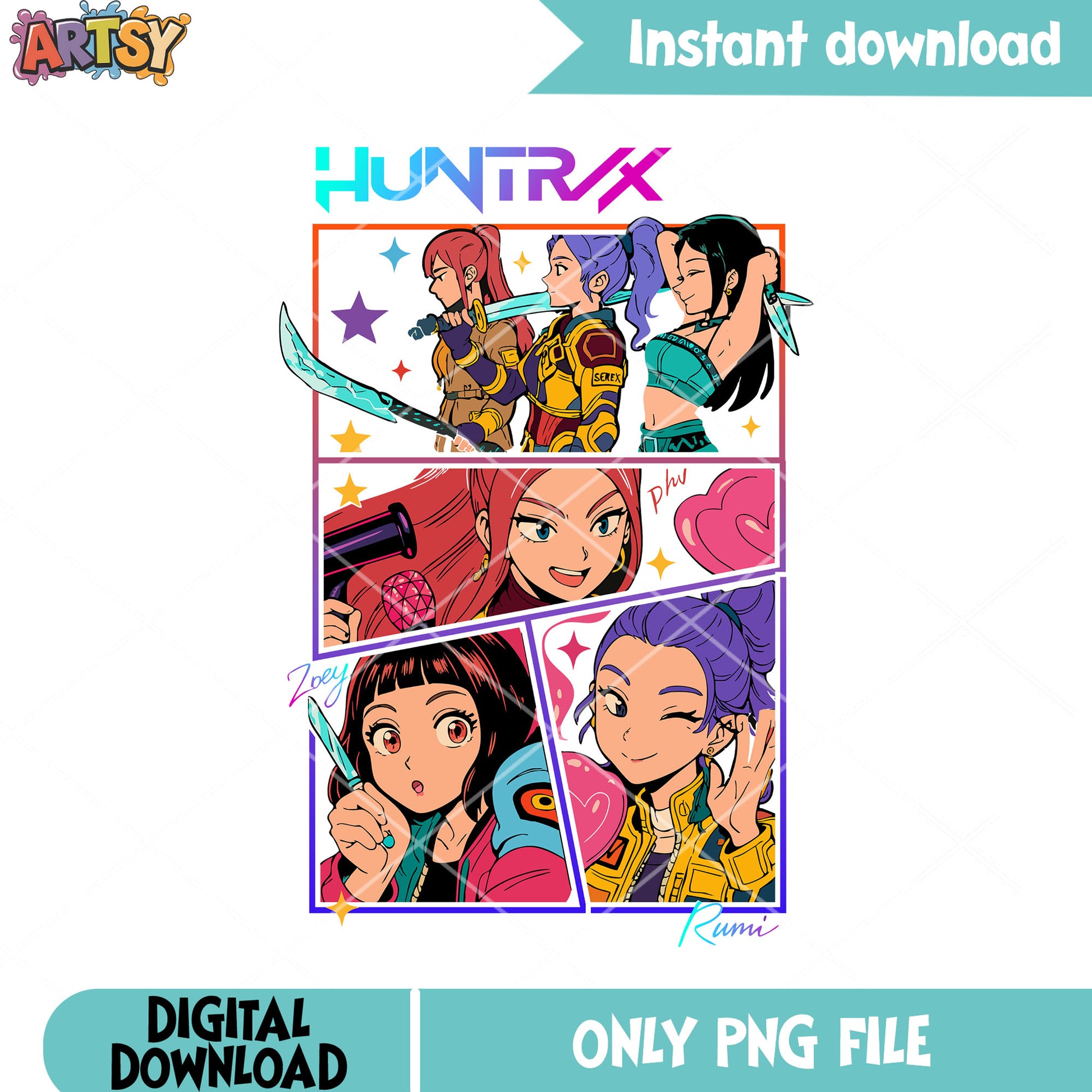 Huntrix girls poster png, girls poster png, anime girls png