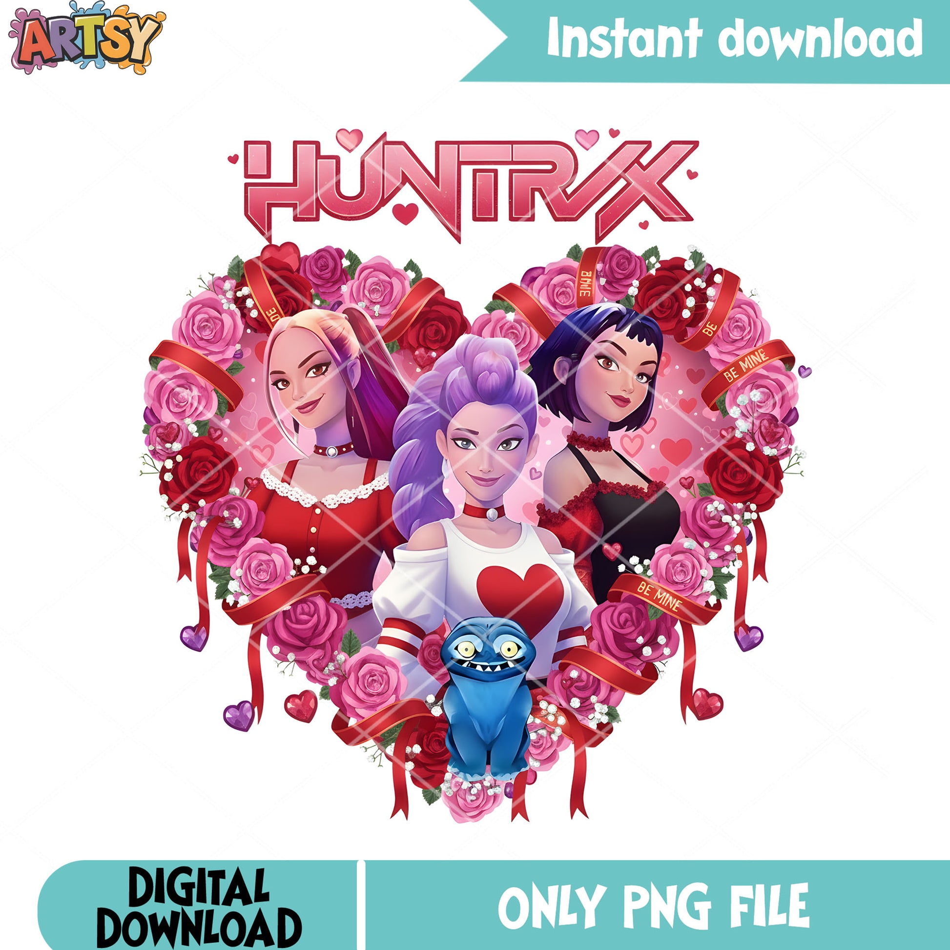 Huntrix heart flower png, huntrix team png, valentines vibes png