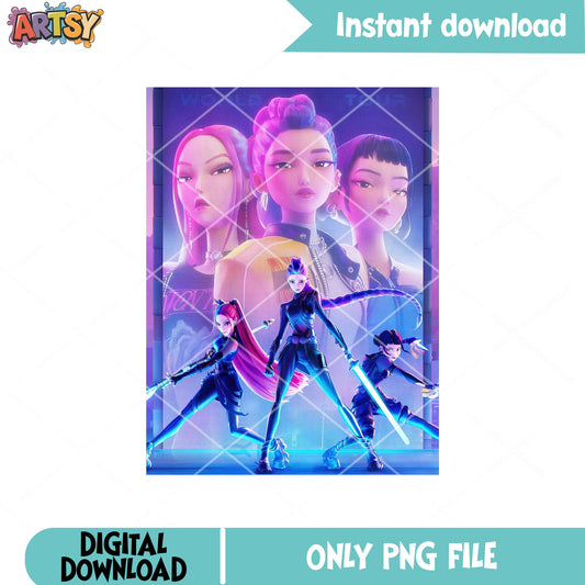 Huntrix hunter band png, huntrix band png, kpop demon hunters png