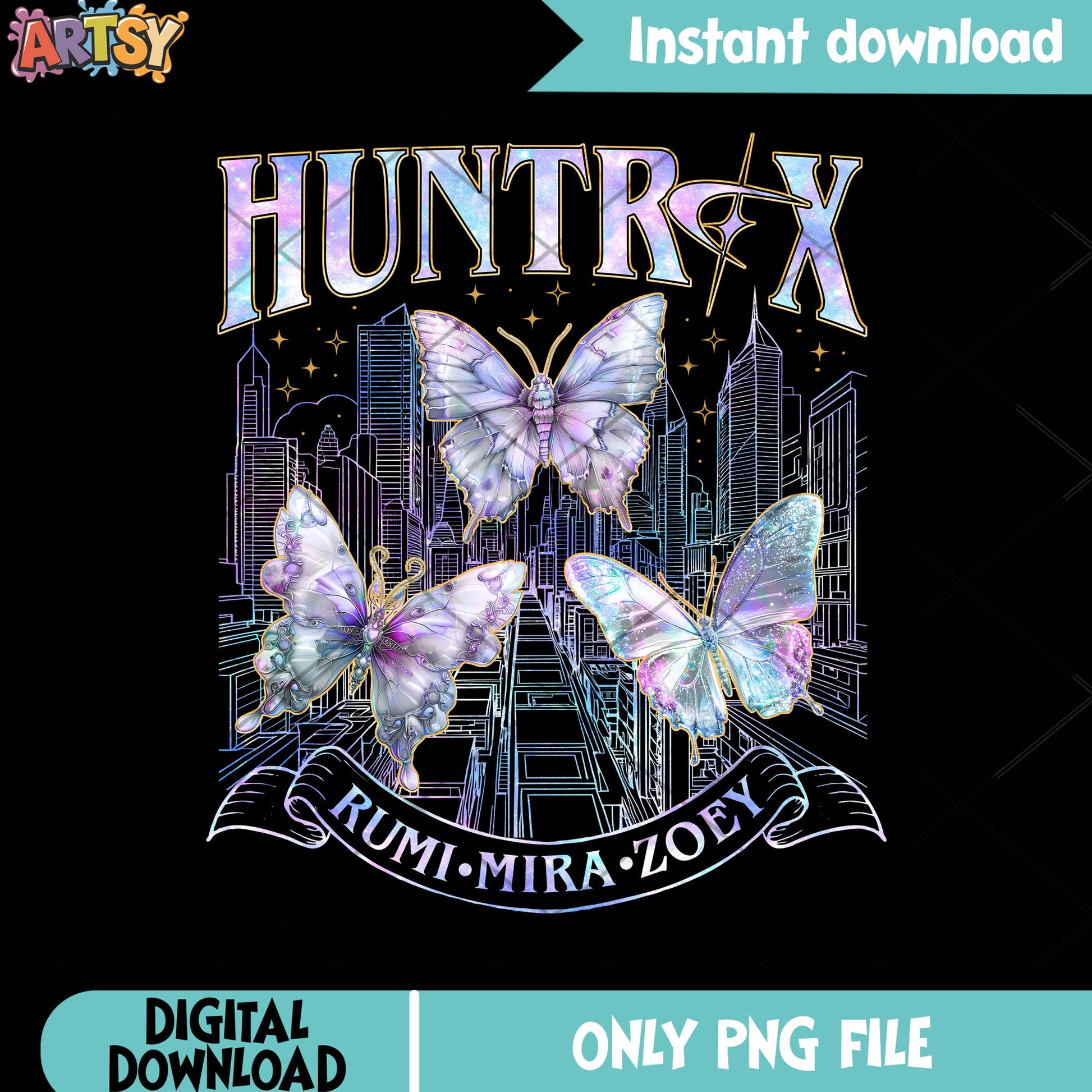 Huntrix kpop butterfly design png, huntrix girl png, kpop huntrix png