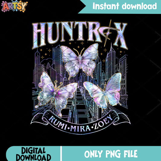 Huntrix kpop butterfly design png, huntrix girl png, kpop huntrix png