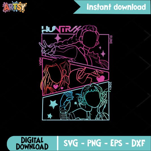 Huntrix kpop colorful svg, huntrix band svg, kpop huntrix svg