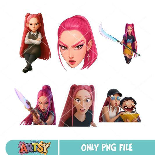 Huntrix kpop mira png bundle, huntrix kpop png, kpop hunters png