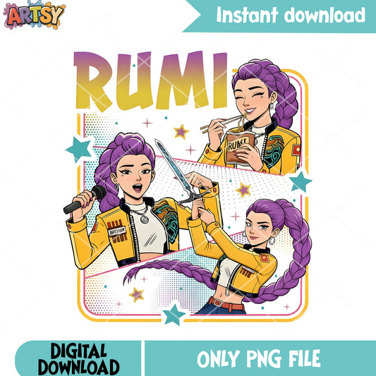 Huntrix kpop png, rumi singer png, kpop demon hunter​ png