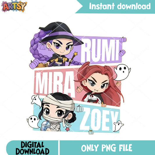 Huntrix kpop team png, kpop demon hunter png, mummy costume png