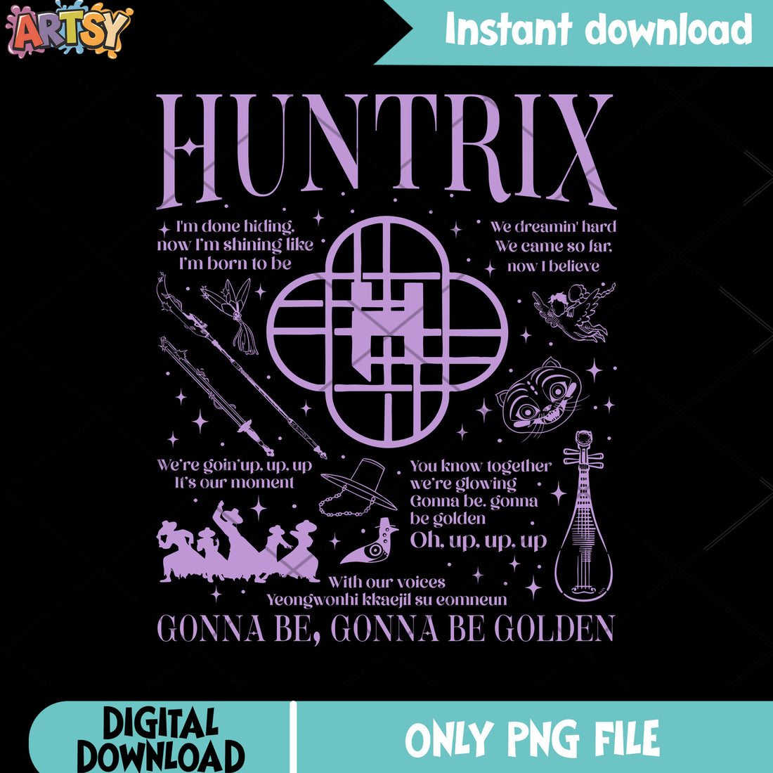 Huntrix logo golden png, huntrix golden png, kpop hunters png – Artsysvg