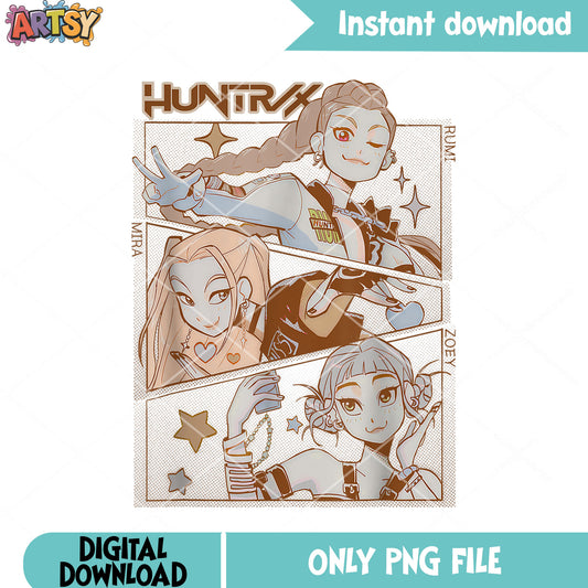Huntrix manga poster png, kpop manga png, manga huntrix png
