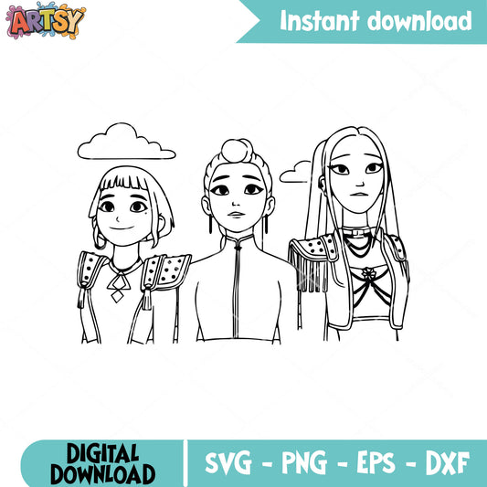 Huntrix perfome costume outline svg, huntrix band svg, huntrix movie svg