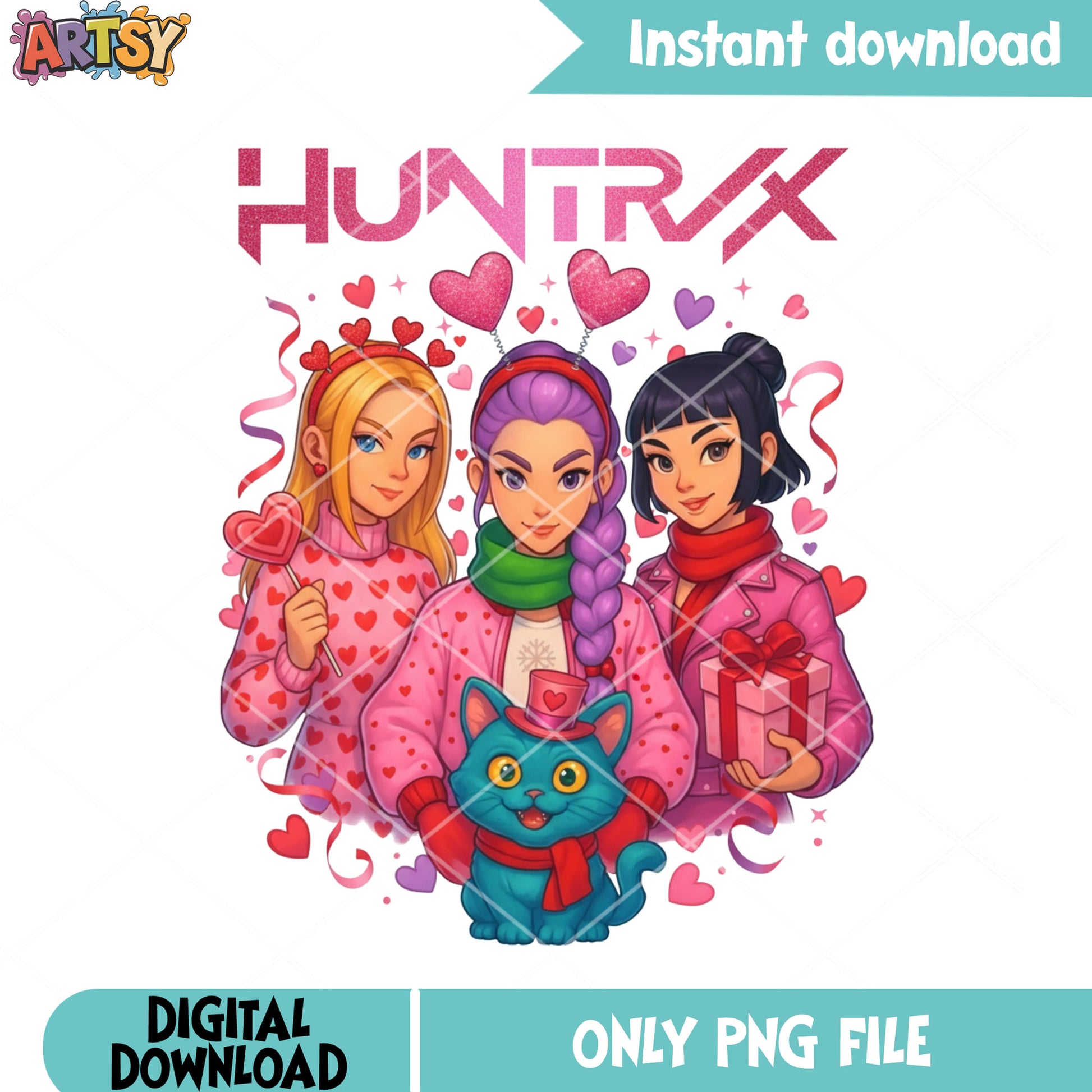 Huntrix pink couple seaosn png, valentines huntrix png, demon hunter png