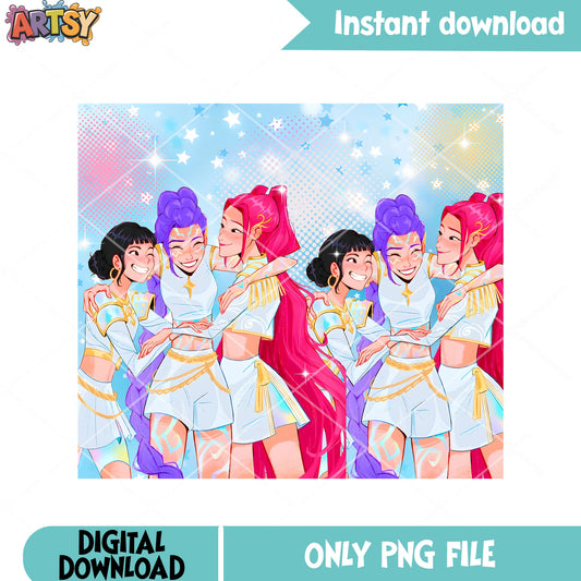 Huntrix poster anime group png, cute anime friend png, kpop fiends png