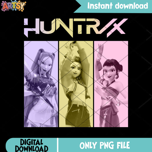 Huntrix poster design png, huntrix band png, kpop demon hunters png