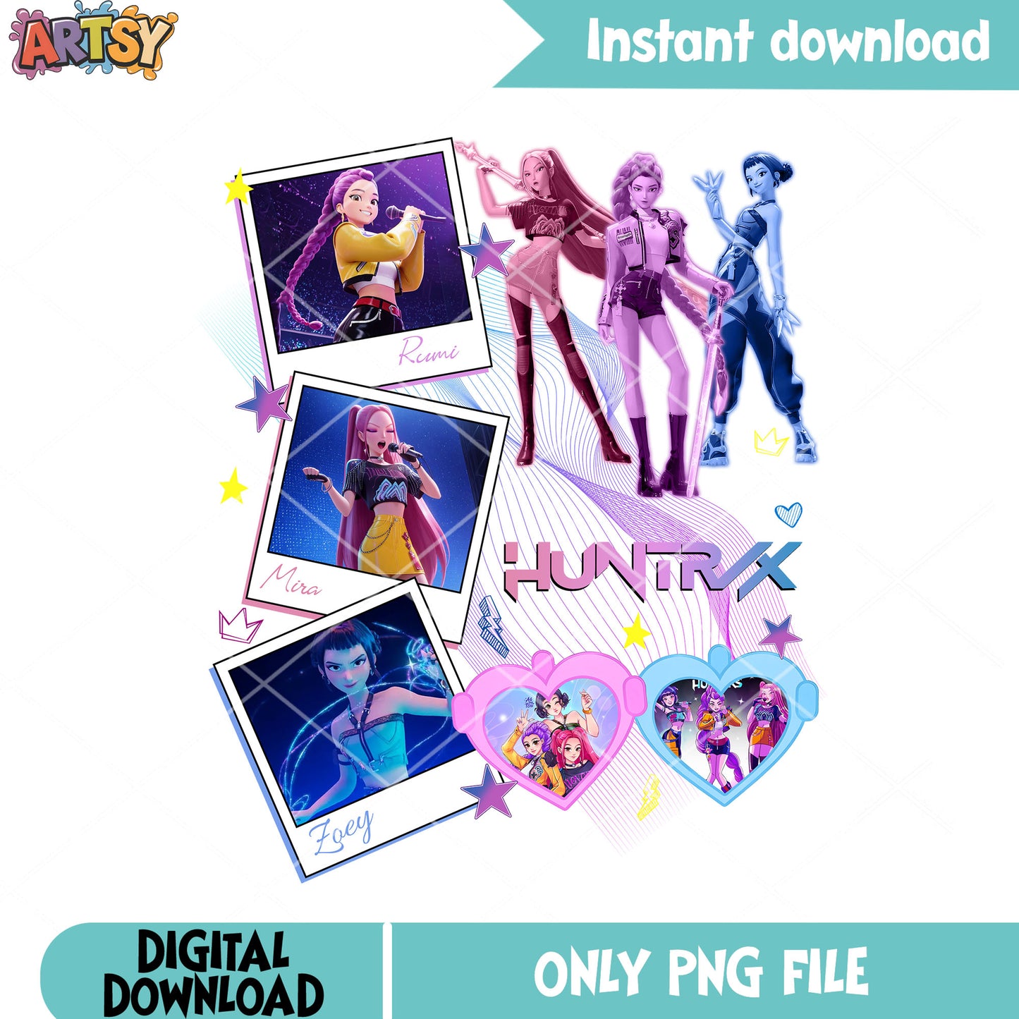 Huntrix poster heart png, kpop demon hunters png, Huntrix movie png