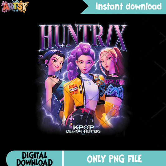 Huntrix poster team design png, huntrix band png, netflix huntrix png