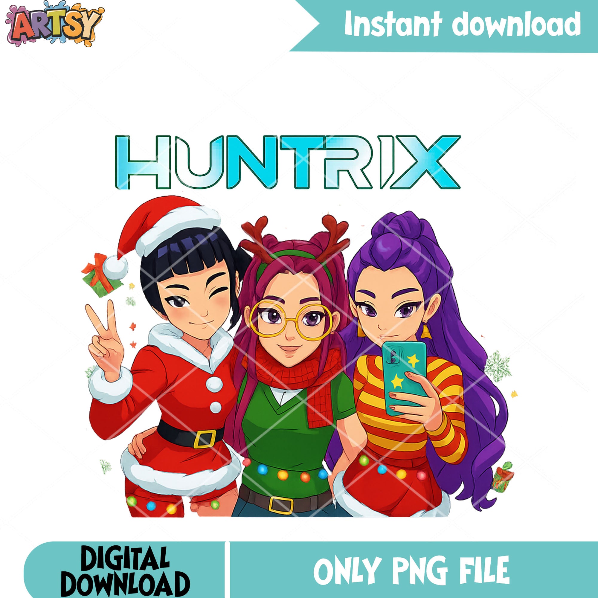 Huntrix rumi santa christmas png, huntrix png, reindeer horn png – Artsysvg