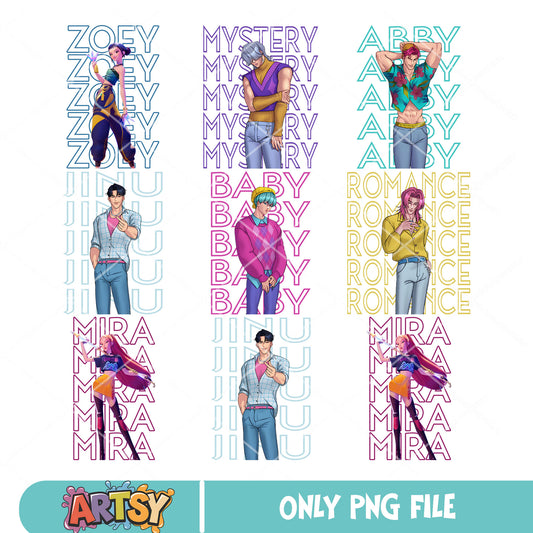 Huntrix saja boys name png bundle, saja boys png, huntrix members​ png
