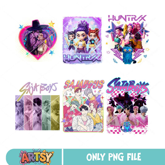 Huntrix saja boys png bundle, baby saja png, kpop demon hunters png