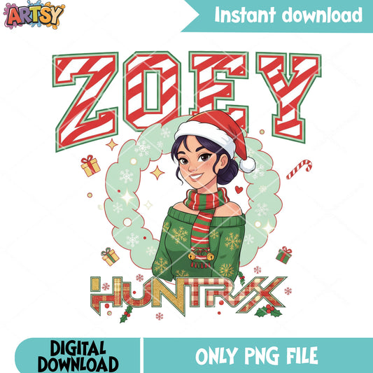 Huntrix santa hat png, Zoey kpop demon hunters png, christmas png