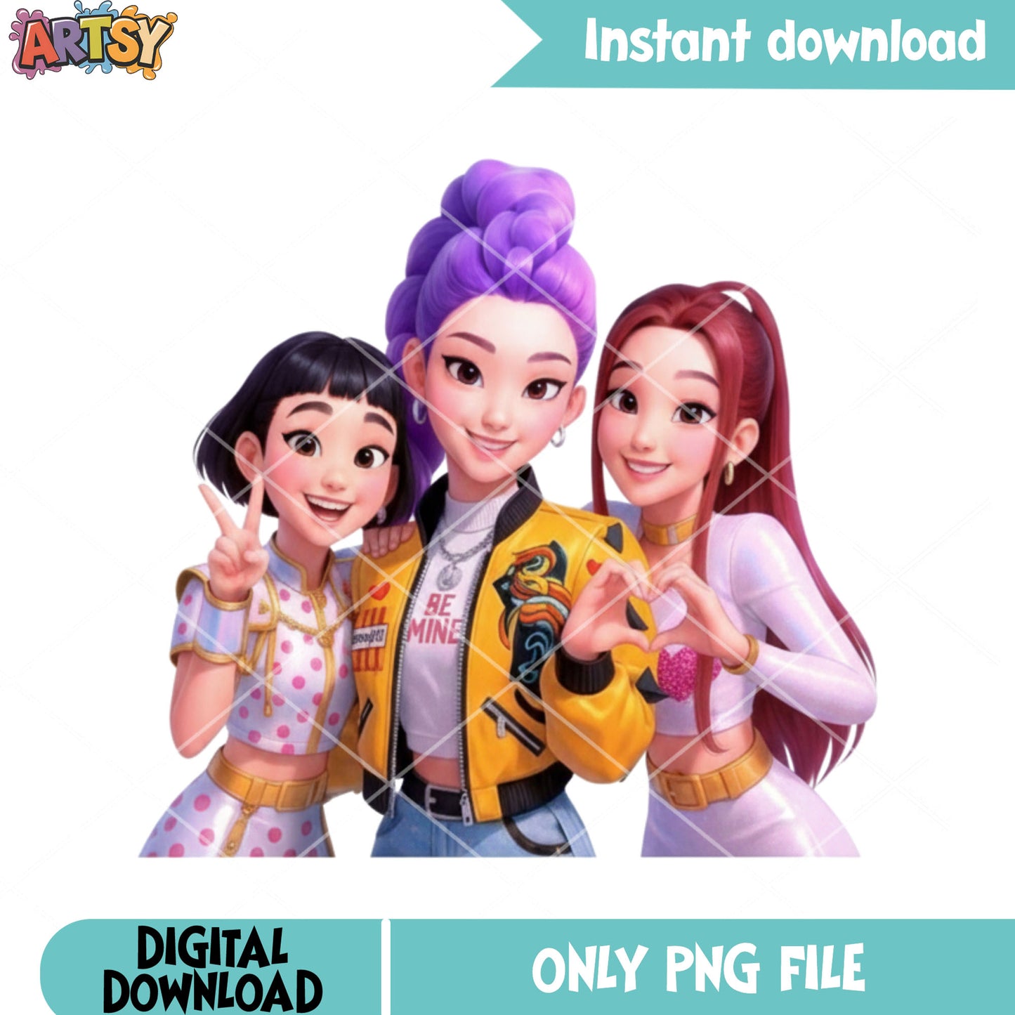 Huntrix selfie pic png, happy valentines png, kpop movies png