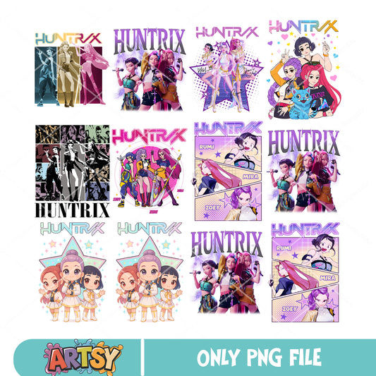 Huntrix slay girl png bundle, golden huntrix​​ png, huntrix members​ png
