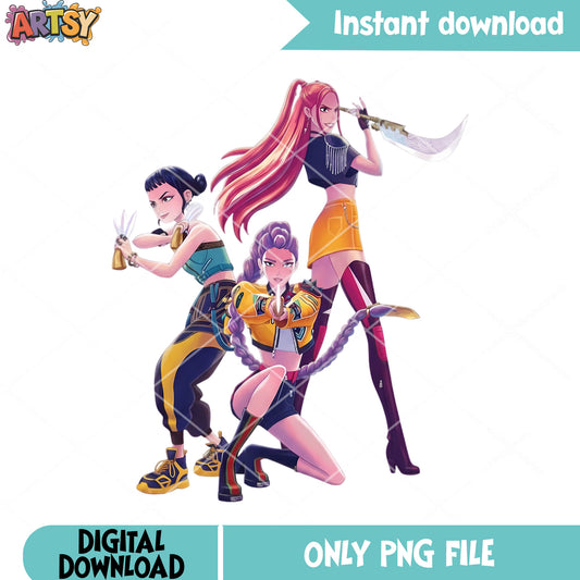 Huntrix team fighting demon png, kpop demon hunters png, huntrix png