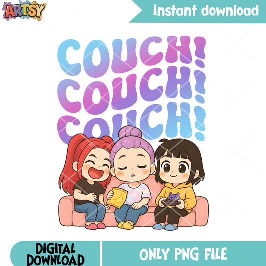 Huntrix team relax on the couch png, rumi png, kpop demon hunter png