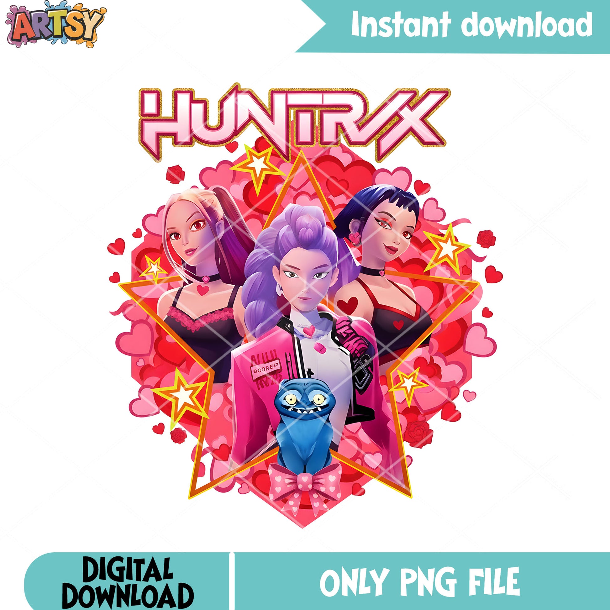 Huntrix valentines star png, kpop movies png, valentines huntrix png