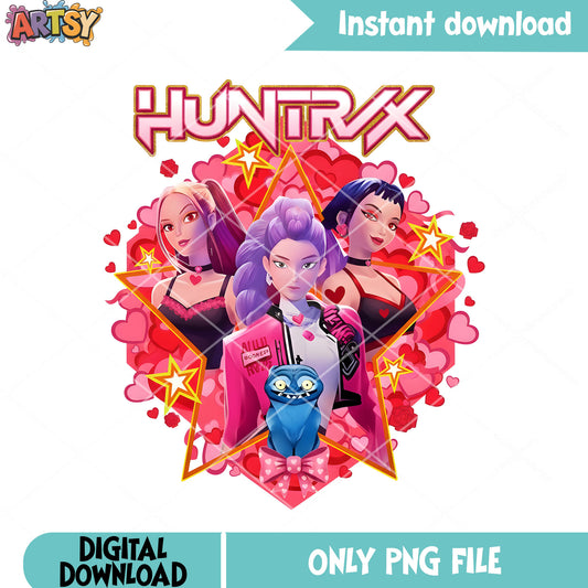 Huntrix valentines star png, kpop movies png, valentines huntrix png