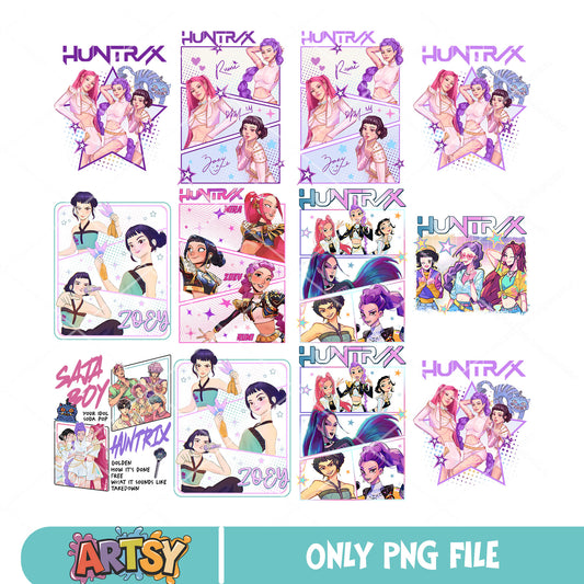 Huntrix with saja boy png bundle, kpop netflix png, huntrix golden png