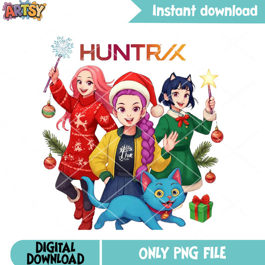Huntrix young christmas png, derpy png, christmas presents png
