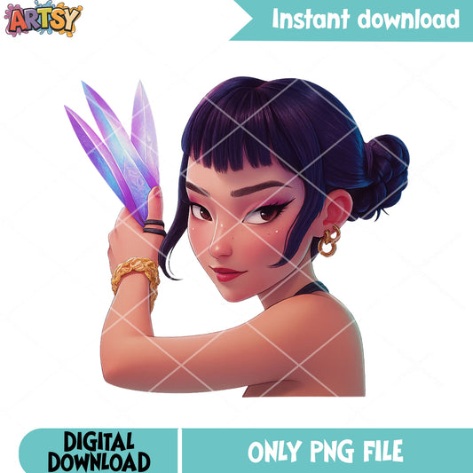 Huntrix zoey characters png, huntrix kpop png, kpop demon hunters png