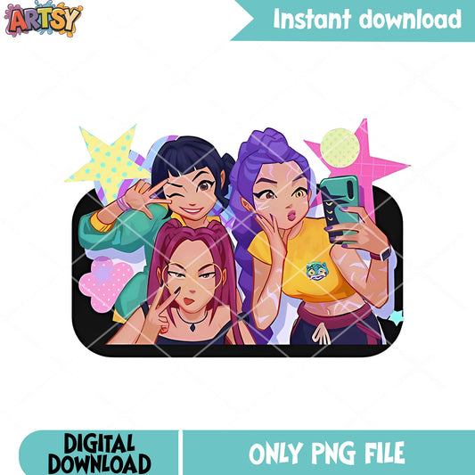 Huntrx mira rumi zoey kpop png, girls selfie anime png, poster png