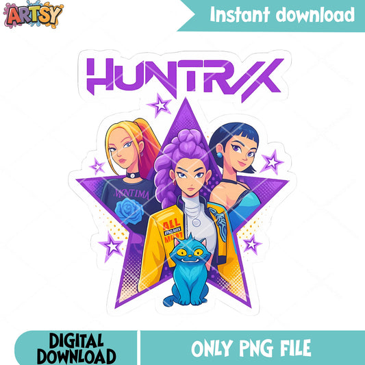 Huntrx sticker kpop png, logo mira rumi png, anime sticker png