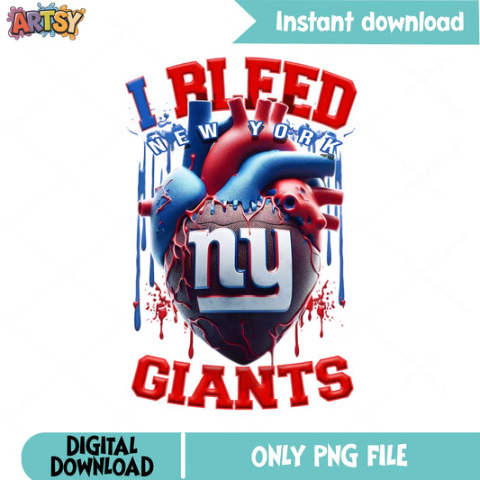 I Bleed New York Giants PNG, Football Heart PNG, NY Giants PNG