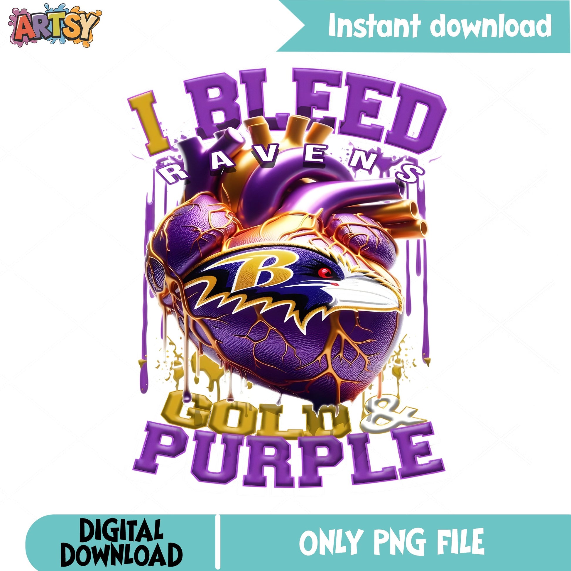 I Bleed Ravens Gold And Purple PNG, Baltimore Ravens PNG, NFL PNG
