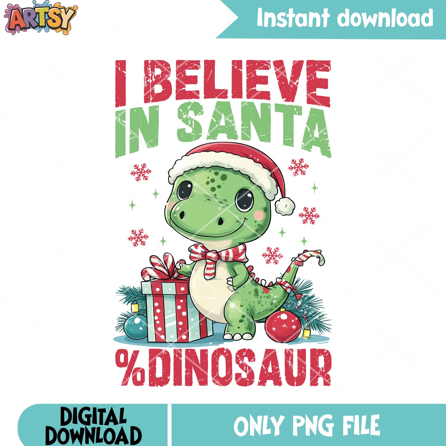 I believe in santa dinosaur png, christmas gifts png, xmas png