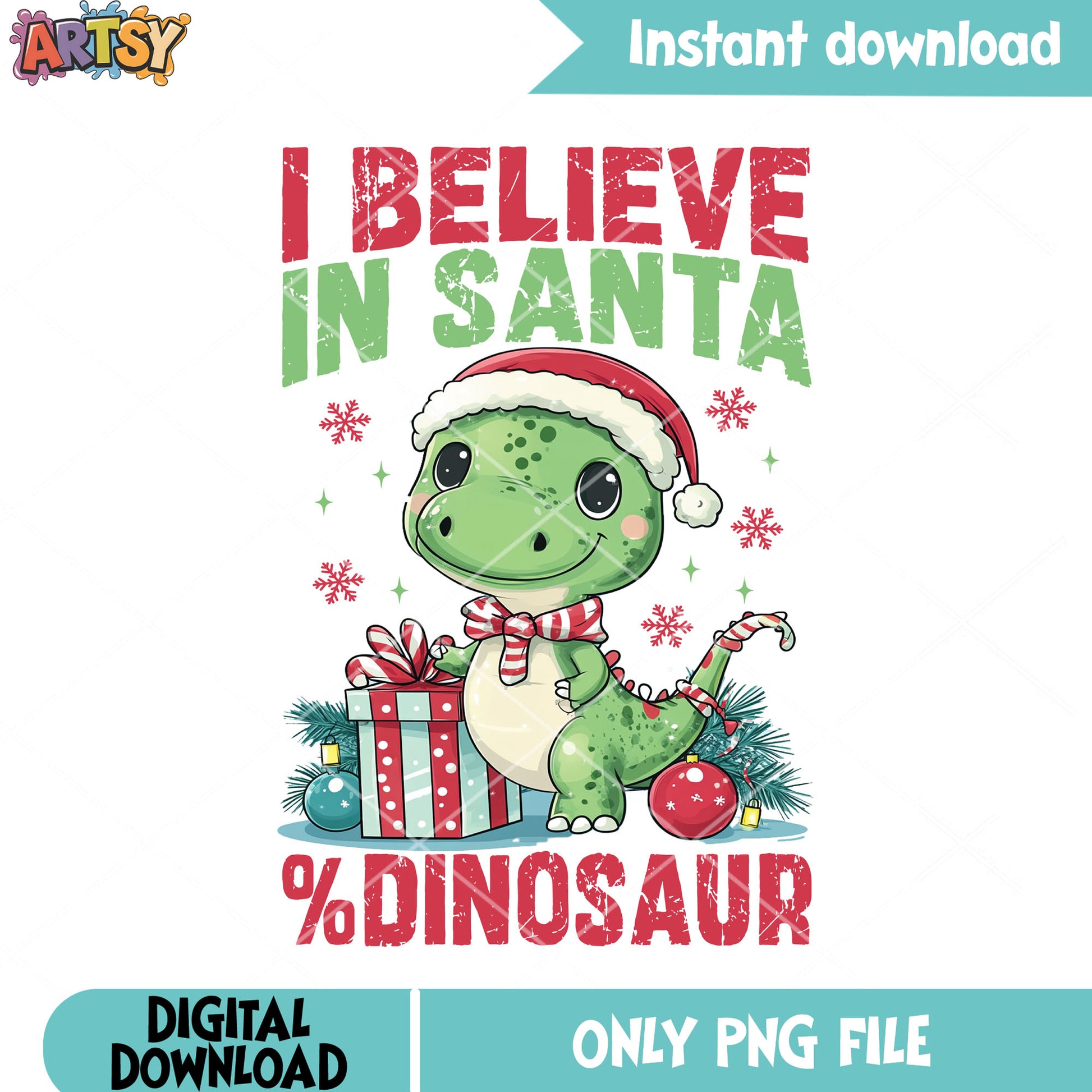 I believe in santa dinosaur png, christmas gifts png, xmas png