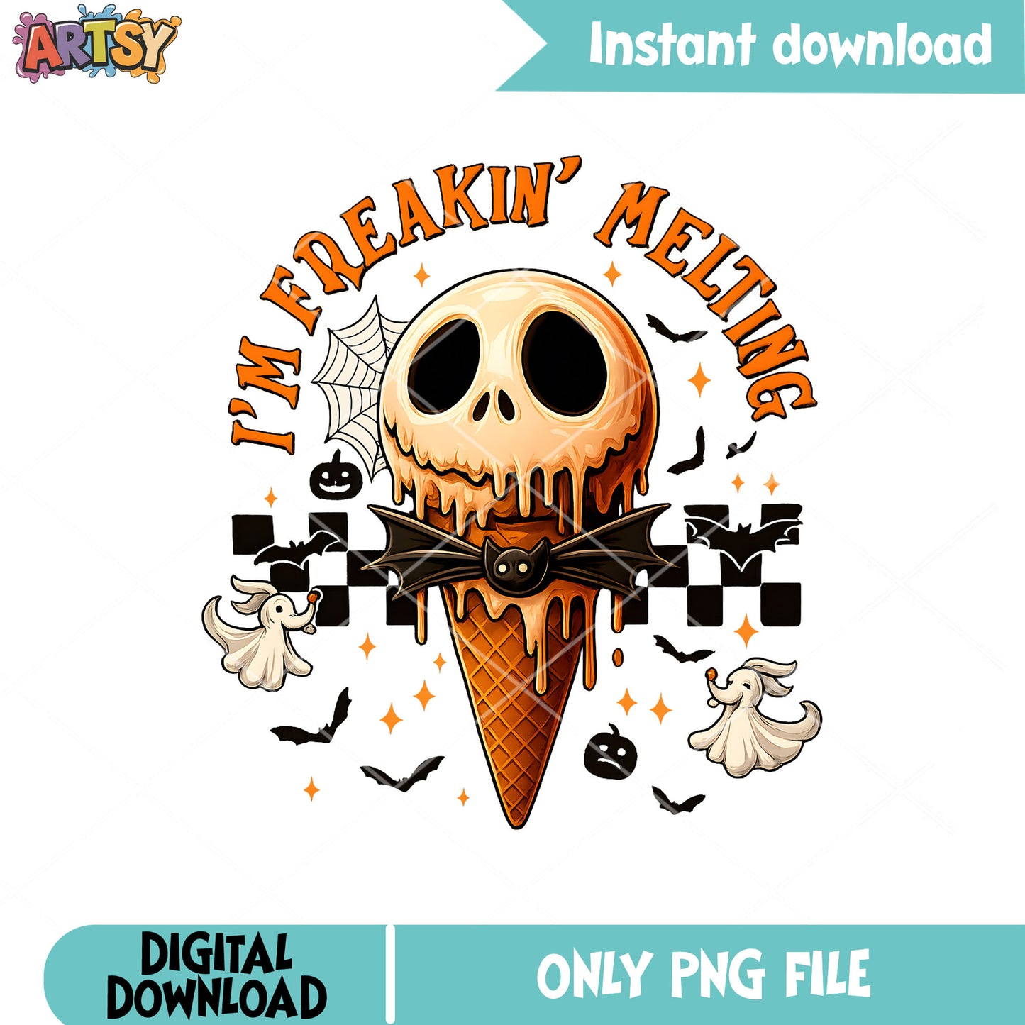Ice cream melting jack png, freaked melt​ png, jack skellington png