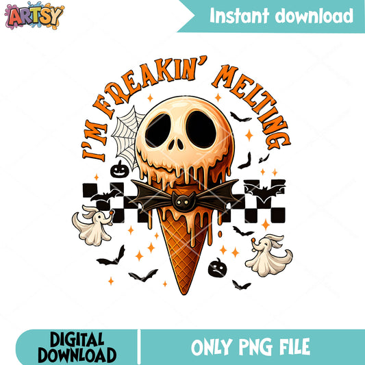 Ice cream melting jack png, freaked melt​ png, jack skellington png