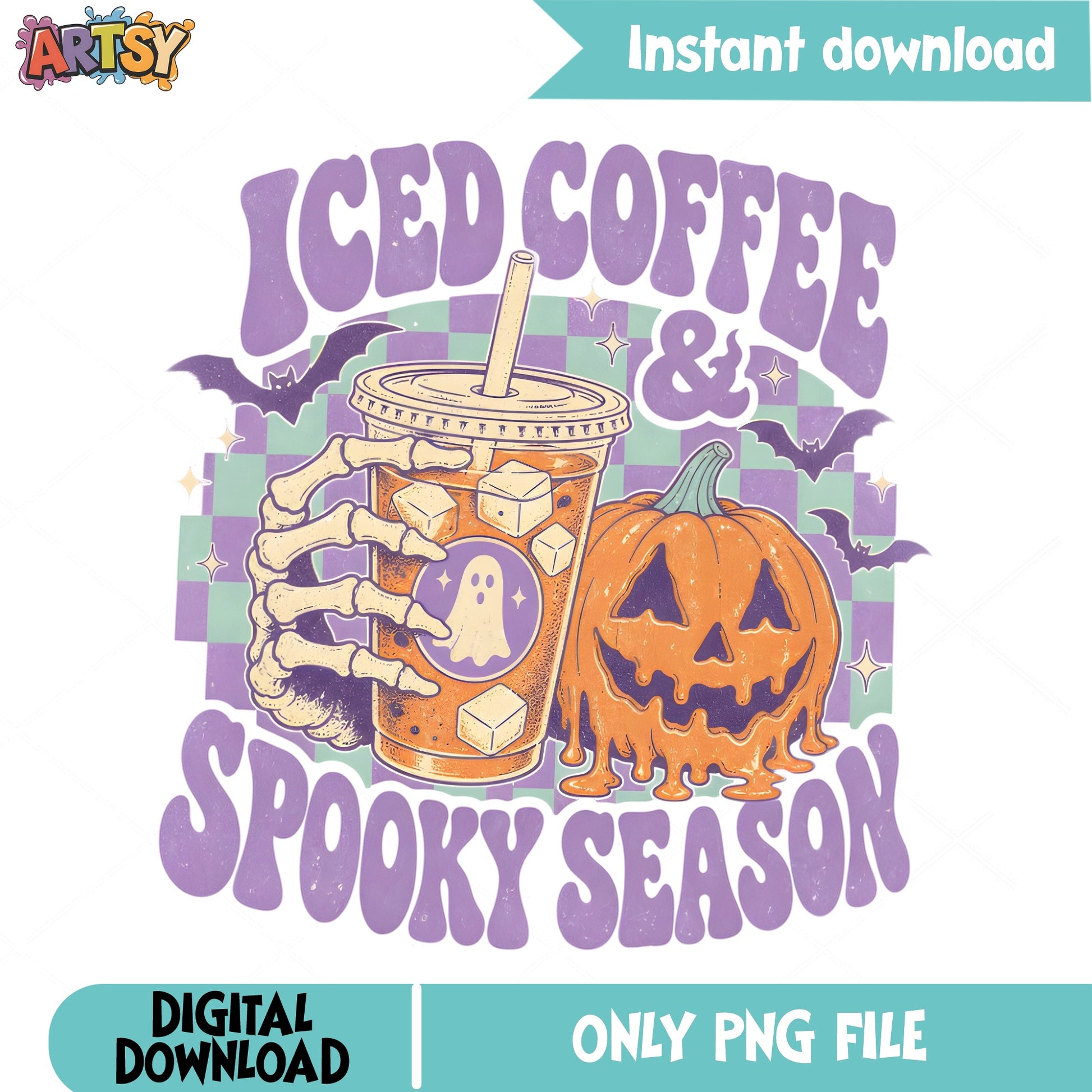 Iced Coffee And Spooky Season PNG, Halloween PNG, Pumpkin PNG