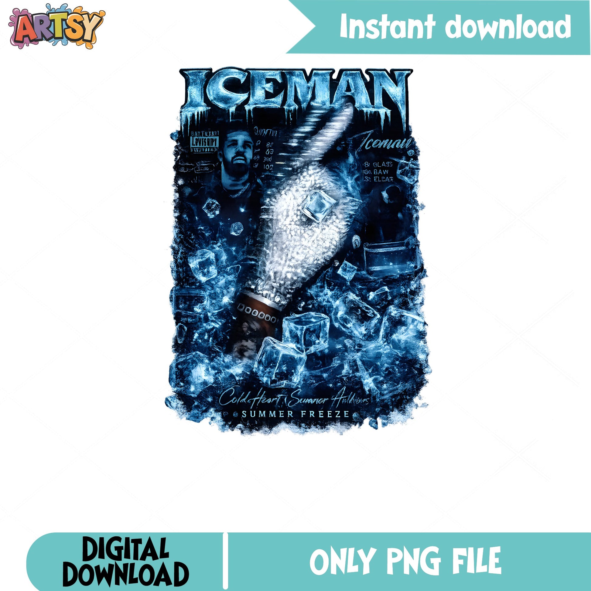 Iceman Summer Freeze PNG, Cold Heart Rap Graphic PNG, Hip Hop Bootleg PNG