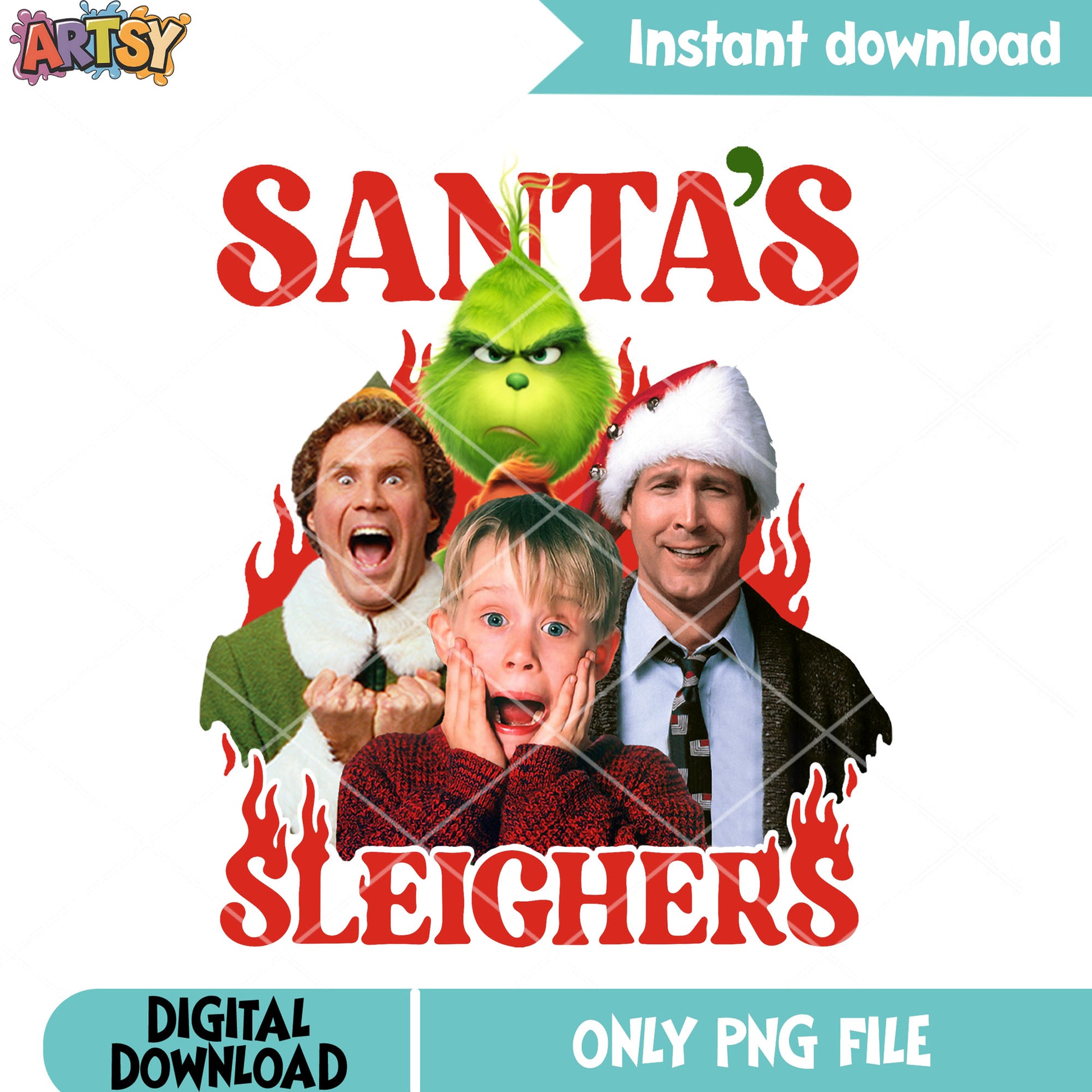 Iconic christmas movie png, movie mashup png, grinch elf kevin png