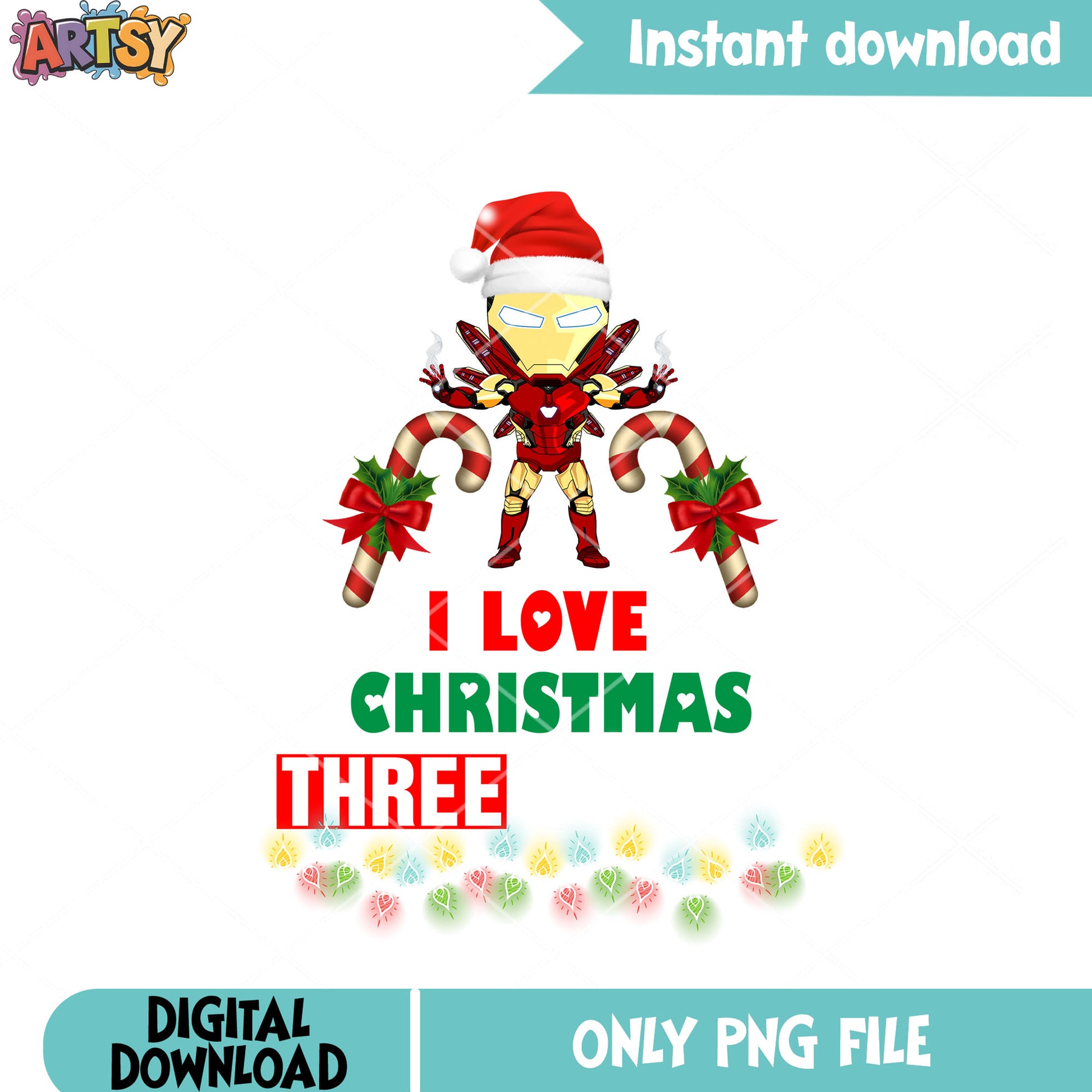 I love christmas three thousands png, iron man png, santa hat png