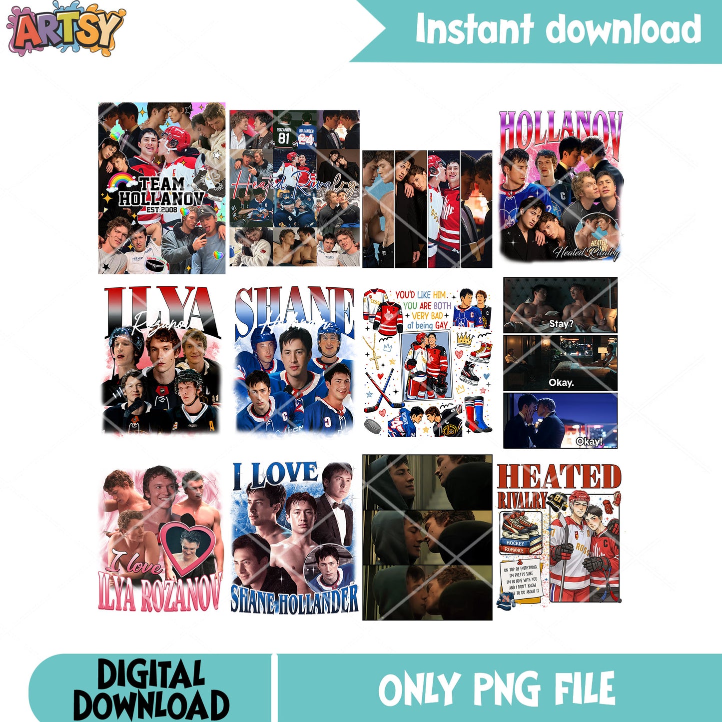 Ilya shane poster love png bundle, hollanov png, heated rivalry png
