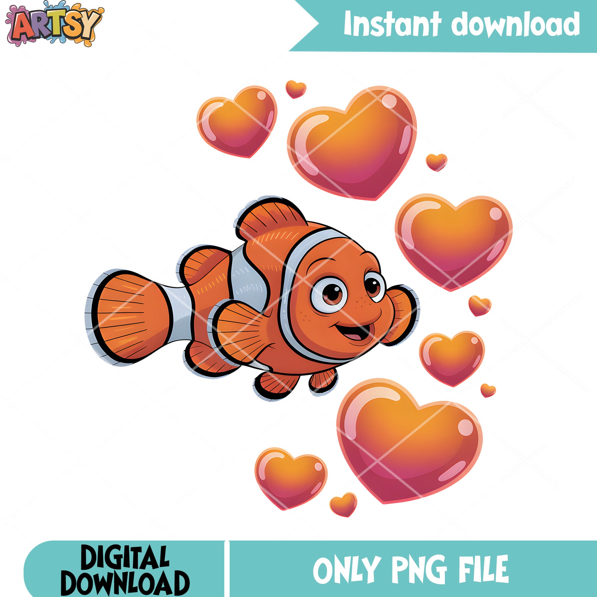 Image nemo and heart ocean png, clownfish nemo png, disney poster png
