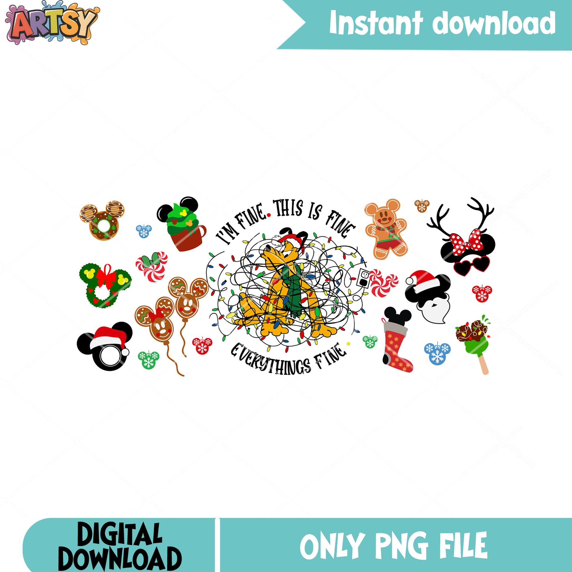Im fine this fine everything png, pluto the dog png, christmas lights png