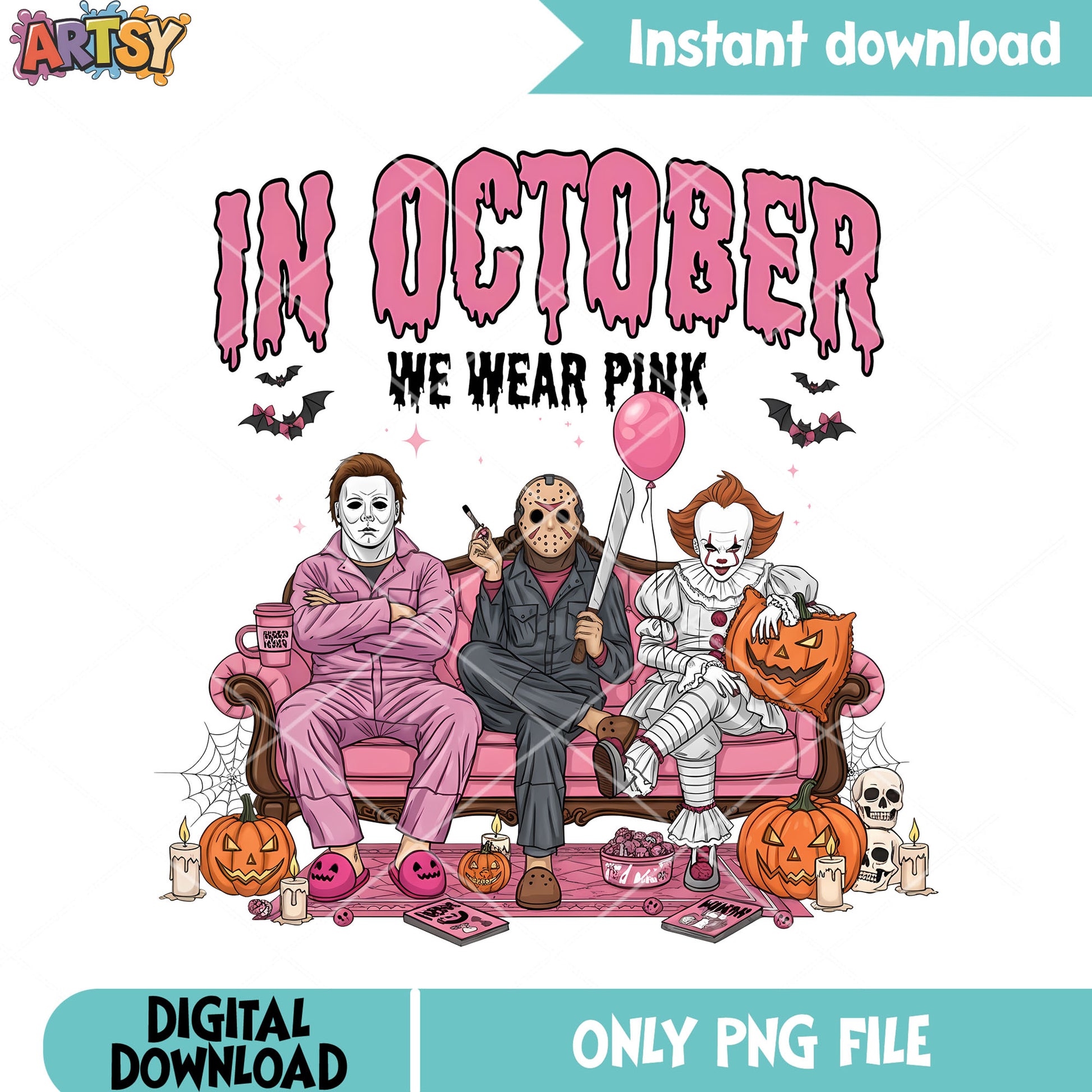 In october we wear pink png, jason voorhees png, scary halloween png