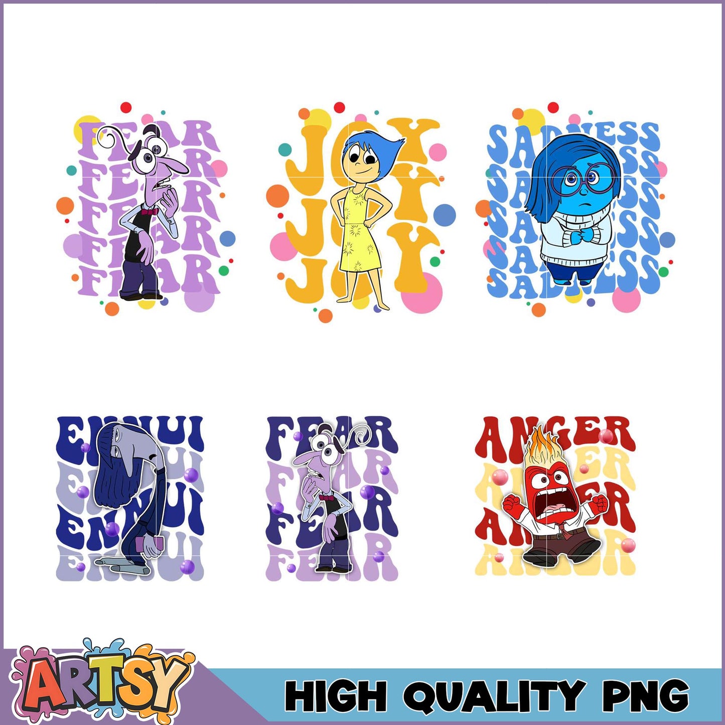 Inside Out PNG Bundle High Quality Emotions Designs