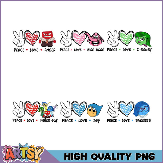 Inside Out PNG Bundle Peace Love Characters